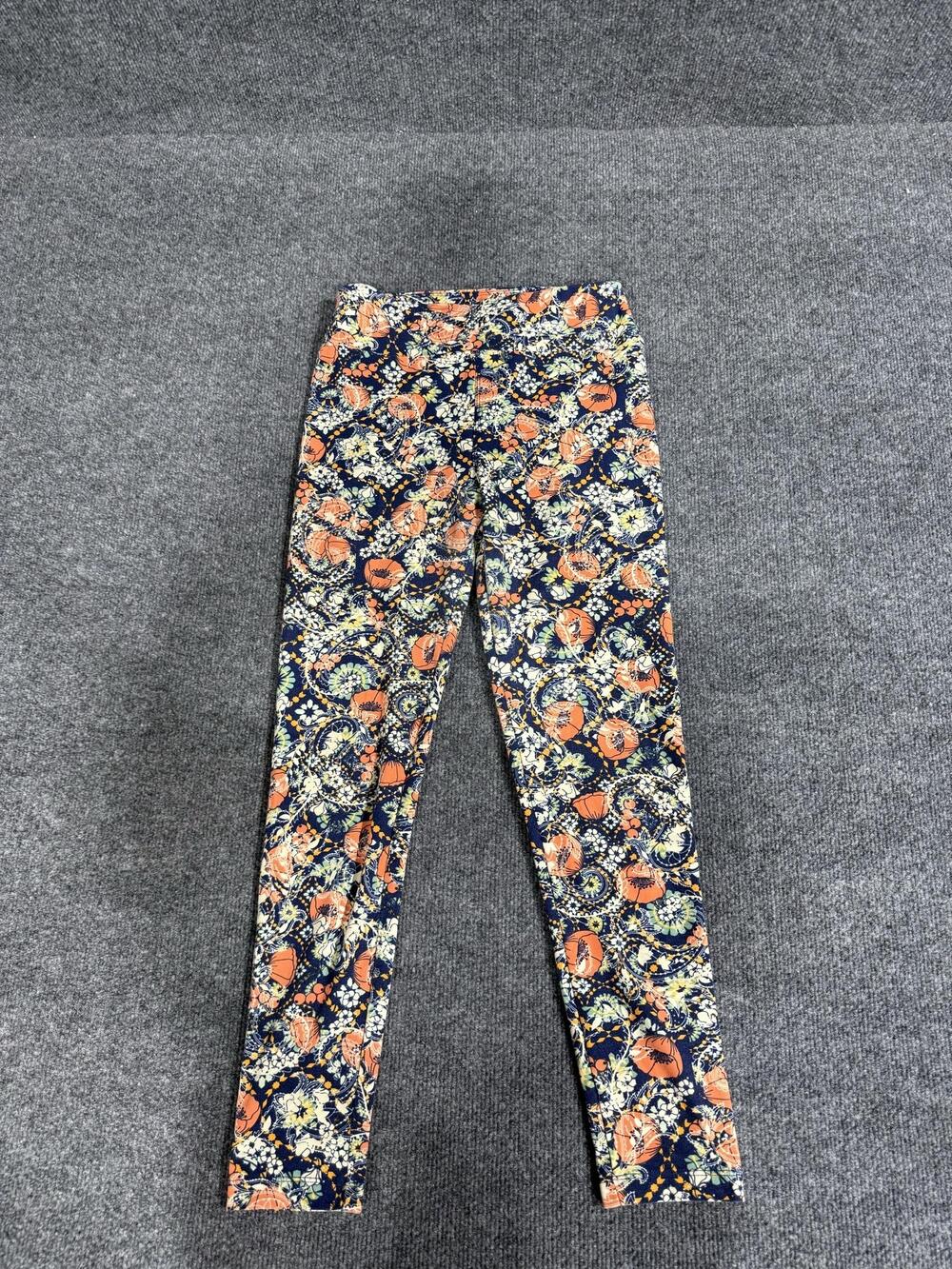 LOGO Leggings Womens One Size Multicolor Floral Ankle Elastic Waist Knit Stretch